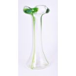 A Stewart Art Nouveau peacock vase in green and clear blown glass, with tapered stem and broad foot.