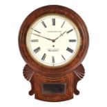 A large Victorian flame mahogany drop dial wall clock, by J. Greenhalgh of Manchester, the cream