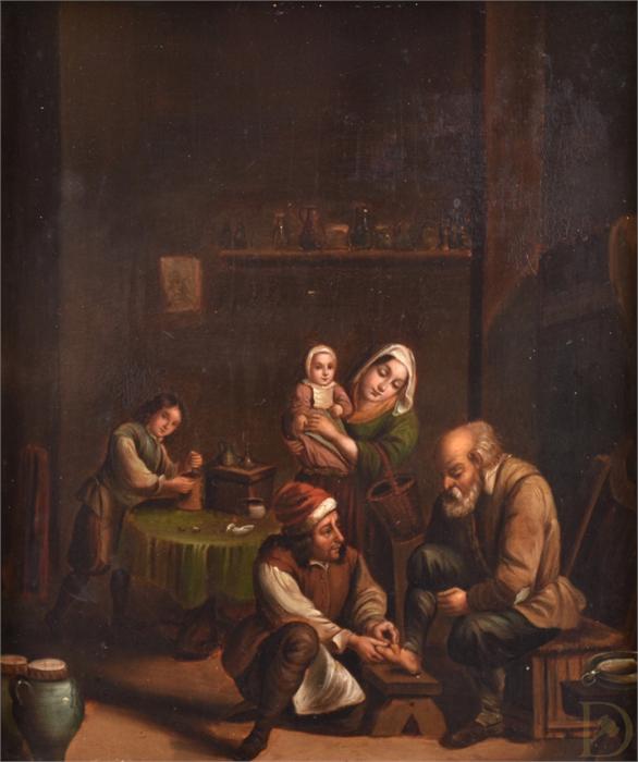 A late 18th/early 19th copy after David the Younger Tenier's painting of a foot surgeon, (17th