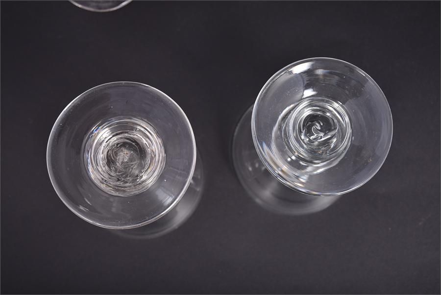 A near set of six Georgian pan top clear glass rummers with sloped sides and conical feet circa - Image 2 of 2