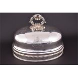 A Mappin & Webb silver plated crested meat dome with armorial crest and motto 'Fidi Sed Cui Vide' (