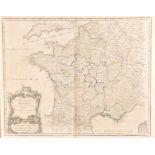 An 18th century copper plate engraving, map of the 'Royaume de France'; the Kingdom of France