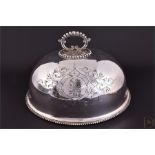 A Victorian silver plated crested meat dome bearing motto 'Pro Patria', with removable handle. L: