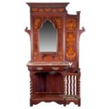James Schoolbred & Co. Edwardian Art Nouveau inlaid hall stand, the back finely inlaid with