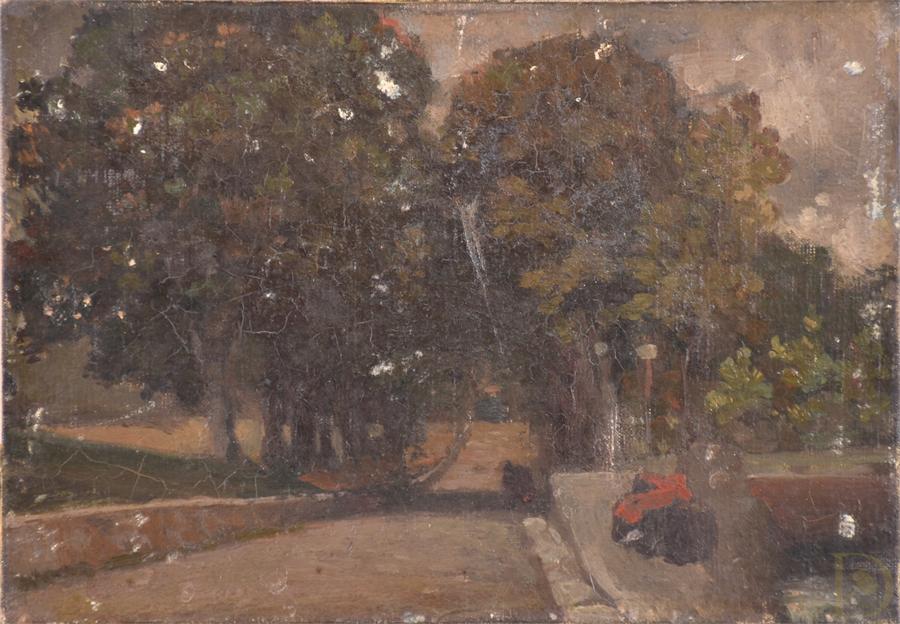 Manner of Walter Sickert (early 20th century) a London Park scene, oil on board, unsigned, bears