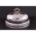 A Victorian silver plated meat dome, decorated with unicorn crest, with removable handle. L: 34cm