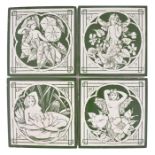 A set of four Minton pottery tiles designed by John Moyr Smith depicting Violet, Wild Rose, Water