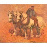 Early 20th century English school an Impressionist painting of a drayman with his two cart horses,