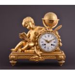 A mid 19th century French ormolu figural mantel clock, by Lenoble of Paris the white enamelled