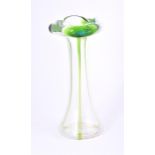 A larger Stewart Art Nouveau peacock vase in green and clear blown glass, with tapered stem and