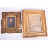 A mid 19th century portrait of a gentleman oil on canvas, 14cm x 12.5cm, in a gilt gesso frame,