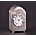 A Victorian silver cased travelling clock, hallmarked Birmingham 1900, the white enamel dial with