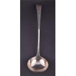 George III Old English silver bright-cut soup ladle hallmarked London 1790, maker's mark for