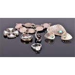 A quantity of white metal items, to include a vintage silver and turquoise set brooch with