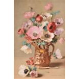 Joseph Woodhouse Stubbs (1865-1909) British Anemonies in a Lustre Jug, watercolour, signed to