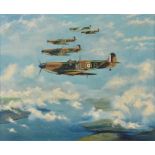 Kenneth W. Spencer (20th century) British four paintings of planes in flight, entitled Patroling the