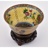 A 20th century Chinese plique-à-jour bowl  with beautiful floral decoration and a separate wooden