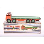 A Dinky Toys 902 Foden Flat Truck  the orange cab with green flat bed and wheels, in original box.