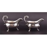 A pair of George III silver sauce boats  London 1763, probably by William Skeen, each of boat-shaped