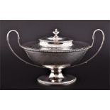 A George III silver sauce tureen London 1790, by Charles Hougham, the oval body with bead rim and