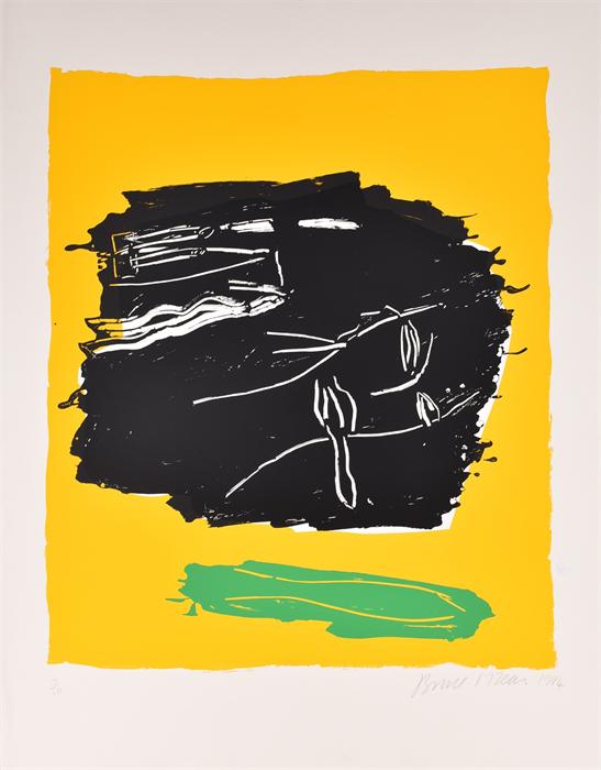 Bruce McLean (born 1944) Scottish  Green Fish on Yellow, signed and dated 1984, numbered 3/10,