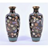 A pair of early 20th century Japanese cloisonné enamel vases  decorated with flowers and