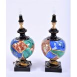 A pair of contemporary pottery table lamps  decorated with specimen stone effect decoration of
