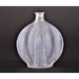 A Lalique Malines frosted and coloured glass vase of bulbous form, decorated with blue stained