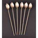 A set of six silver mint julep straw spoons, Tiffany & Co. the bowls in the form of stylised mint