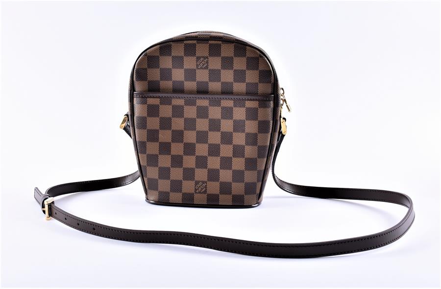 Louis Vuitton, an Ipanema ebene damier canvas shoulder bag with red alcantara interior, and