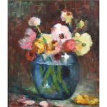 Sophia Wysocka (1915-2008) Polish a still life of flowers, oil on board, in a gilt wood and canvas