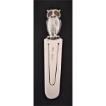 An Edwardian Sampson Mordan silver owl bookmark Chester 1907, by Sampson Mordan & Co., with amber