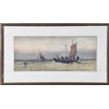 An early 20th century seascape  of fisherman sailing on choppy waters, watercolour, signed