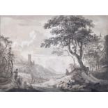 Attributed Paul Sandby (1731-1809) British a rural landscape study detailing figures before distant