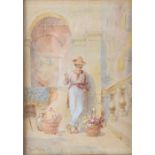 A Venetian flower seller watercolour, signed 'Robert Dudley' to lower left, framed and glazed, 30