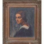 Portrait of a lady wearing a black dress  oil on board, signed and dated lower left Maxwell 1957,