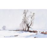 Richard Joicey RMSA (1925-1995) Winter Trees, a snowy landscape scene, watercolour, signed lower