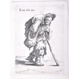Jan van Vliet (c.1600/1610-1668?) Dutch a hunchbacked beggar holds a stick and carries a woman