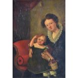 A mother and infant with a basket of cherries  an early 20th century oleograph, probably after a