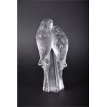 A Lalique frosted glass model of two parakeets with 'Lalique France' inscribed to base, 19 cm high.