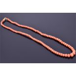 A late 19th / early 20th century coral necklace comprising of graduated rounded beads, fastened with