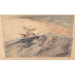 Lyonel Charles Feininger (1871-1956) German Sturmische Einfahrt, a ship sails past cliffs on a