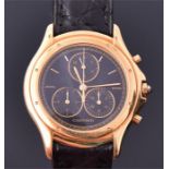 A fine Cartier 18ct gold chronograph wristwatch the black dial signed Cartier, with baton hour