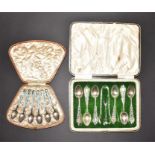 A cased set of six enamelled Norwegian silver teaspoons David Andersen, c1888-1925. Sky-blue