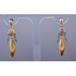 A pair of 19th century yellow gold and turquoise earrings in the French Revival style, each