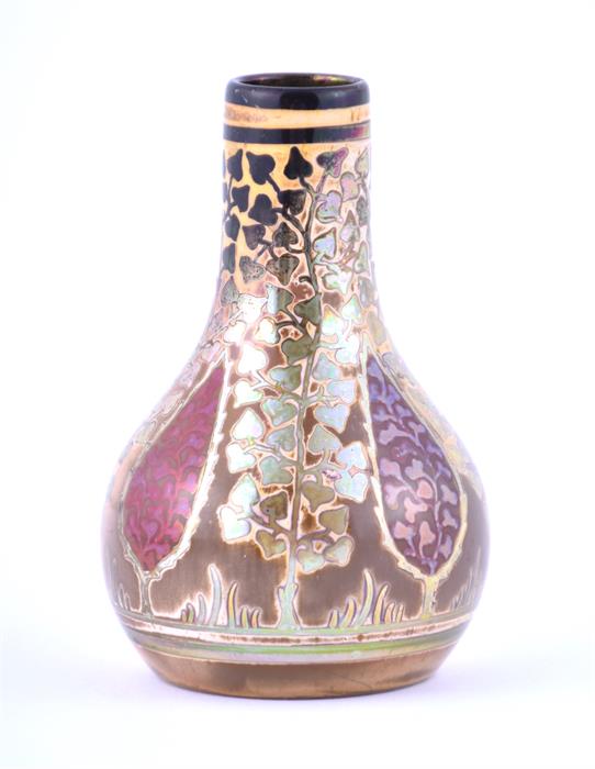 An unusual short Pilkingtons Royal Lancastrian bottle vase circa 1914-1920. Decoration attributed to