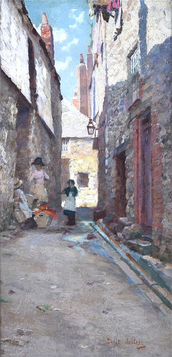 Martin Gwilt Jolley (1859-1916) British Children in a Saint Ives Street, oil on panel, signed to