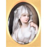 A 19th Century continental painted porcelain panel  depicting a young woman in white drapery and
