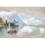 Thomas Bush Hardy (1842-1897) British 'Castle of Chillon', a scene of Lake Geneva with Chateau de