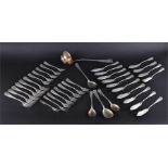 A set of German silver cutlery, Graetz, 800 standard, comprising: 6 dinner forks, 11 fish forks,